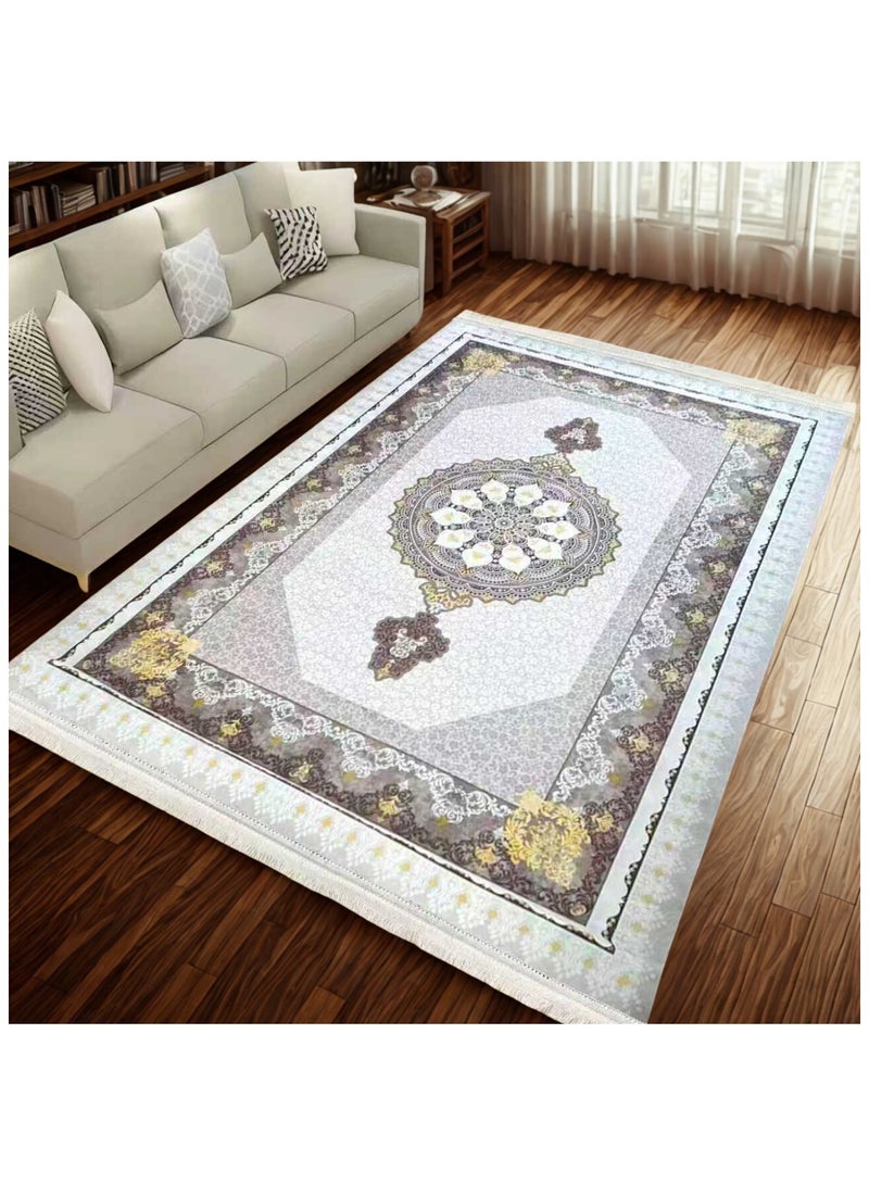 SMART HOME Large padded floor mat with a soft velvet surface and non-slip backing - Living room rug - Majlis rug - Lounge rug - Luxurious decorative rug - Elegant rug with modern patterns for living rooms and majlis - Size 300x200cm - Suitable for everyday use and entertaining - Image 4